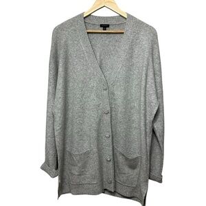 Talbots Gray Silver Metallic Long Sleeve Cardigan Rhinestone Buttons, XL